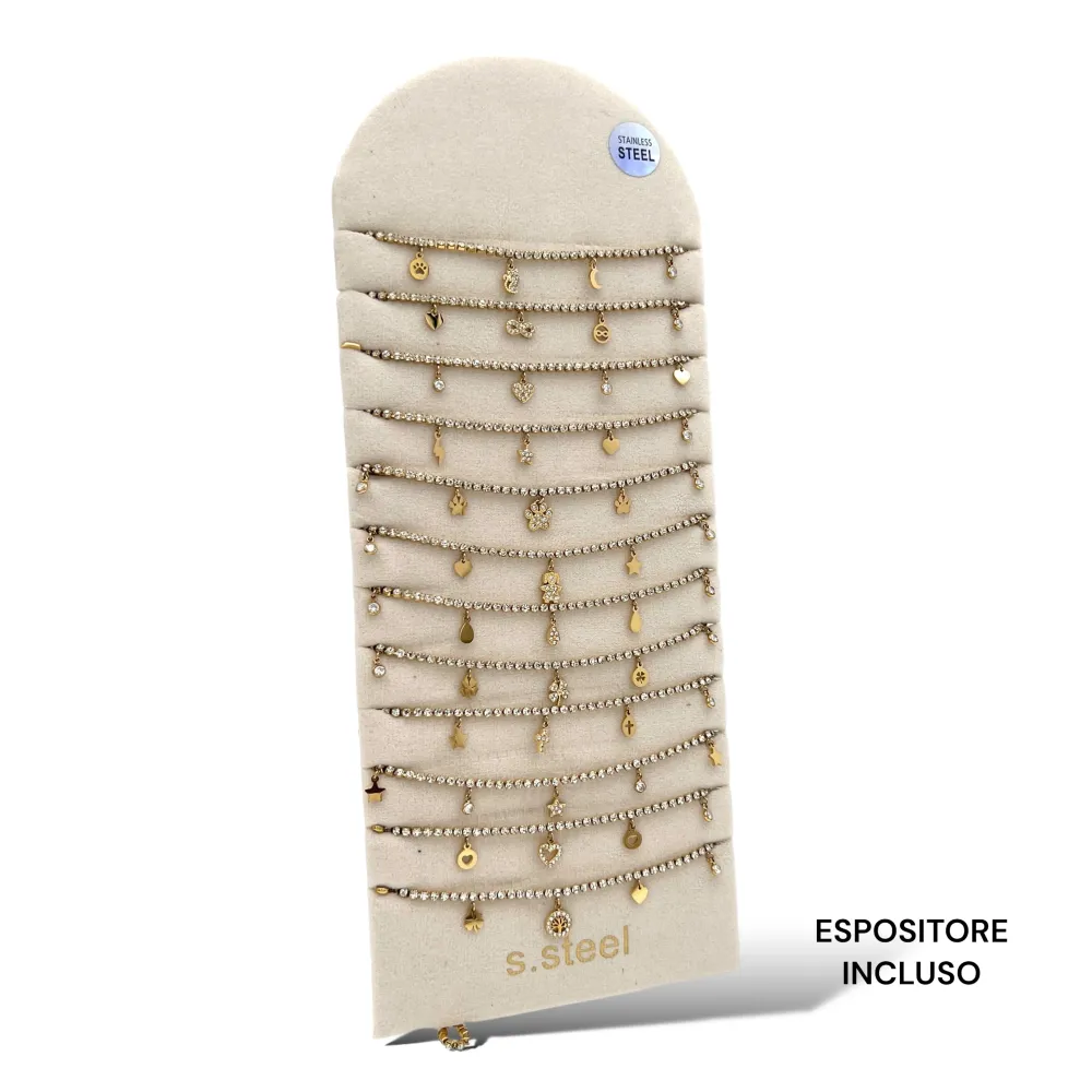 Tennis con Ciondoli-12pz Collane in Acciaio - CPA-103-AA4127N