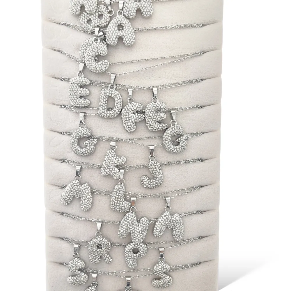 Iniziale Bombato con Zirconia -24pz Collane Corte in Acciaio - CPA-103-AA5474N