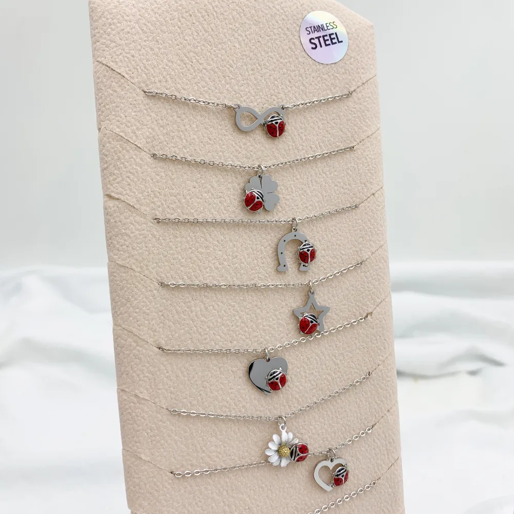 Mix Coccinella Smaltata-12pz Collane Corte in Acciaio - CPA-103-AA894N