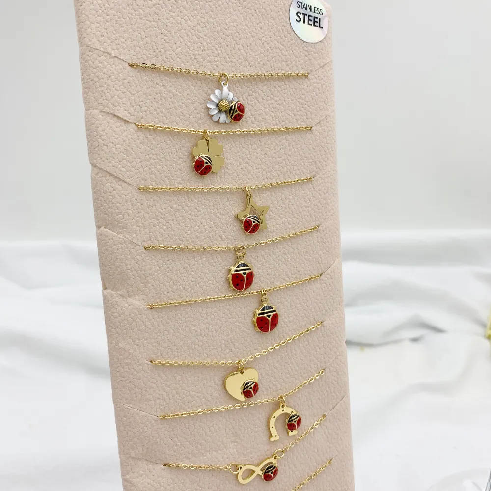 Mix Coccinella Smaltata-12pz Collane Corte in Acciaio - CPA-103-AA894N