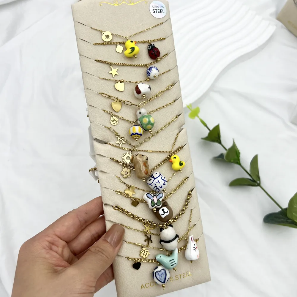 Mix Soggetti Ceramica -12pz Collane Corte in Acciaio - CPA-765-61