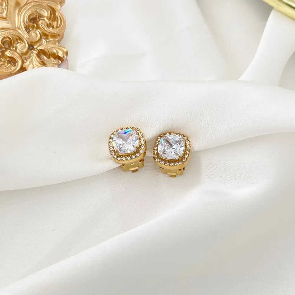 Quadrato -Orecchini a Clip in Acciaio - OAK-103-AA5013E