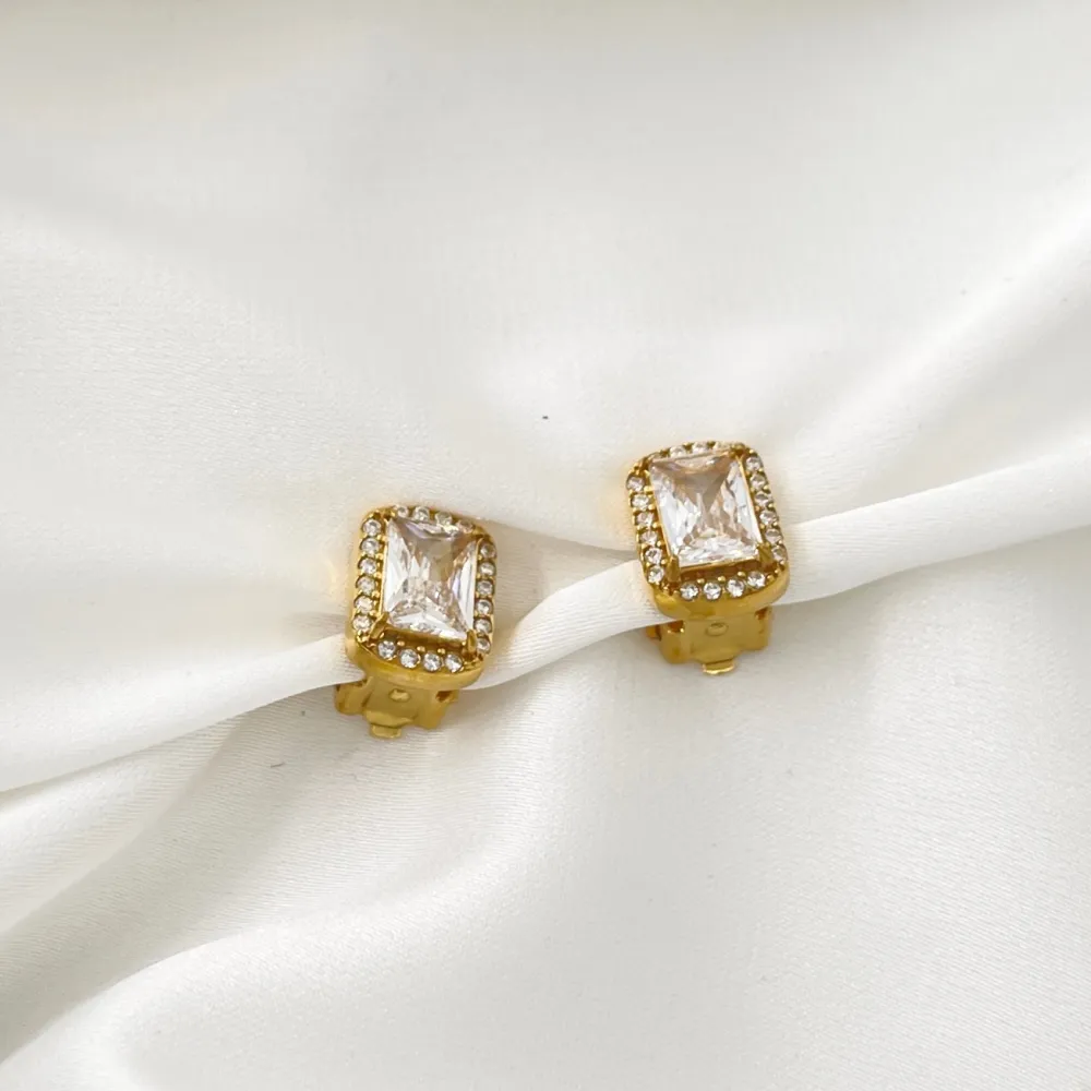 Rettangolare -Orecchini a Clip in Acciaio - OAK-103-AA5015E