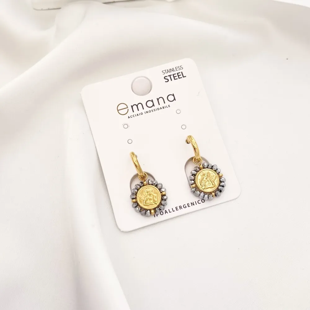 Cerchio con Angelo-Orecchini in Acciaio - OAP-103-AA2710E