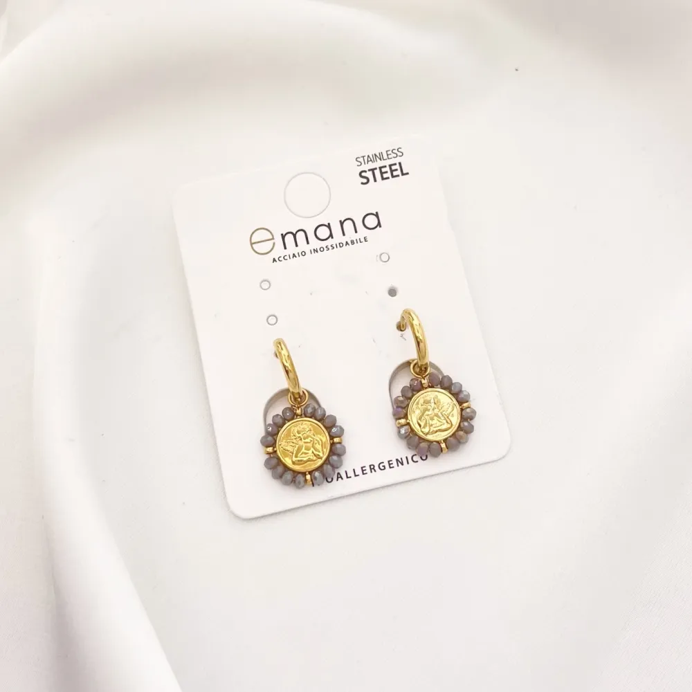 Cerchio con Angelo-Orecchini in Acciaio - OAP-103-AA2710E