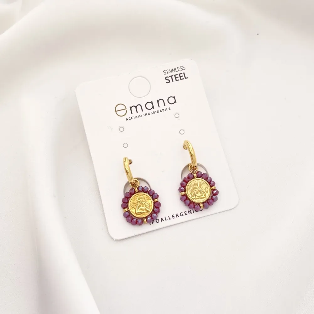 Cerchio con Angelo-Orecchini in Acciaio - OAP-103-AA2710E