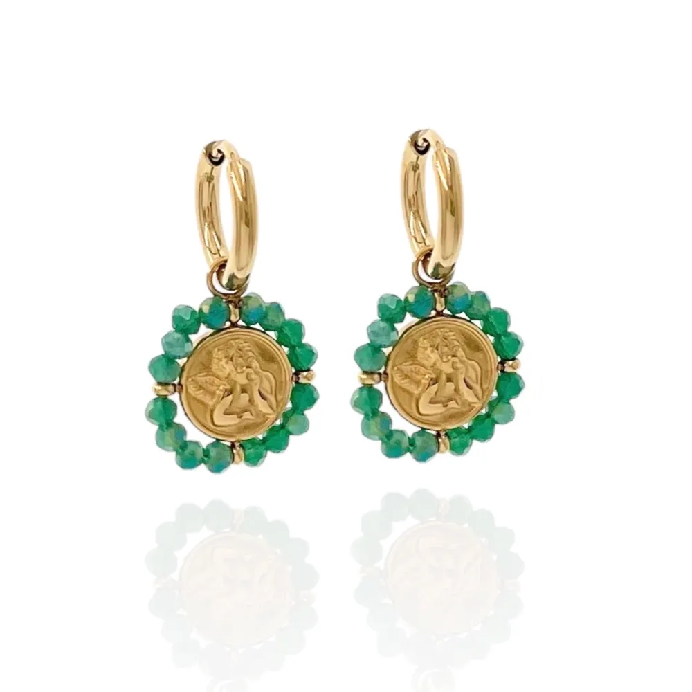 Cerchio con Angelo-Orecchini in Acciaio - OAP-103-AA2710E