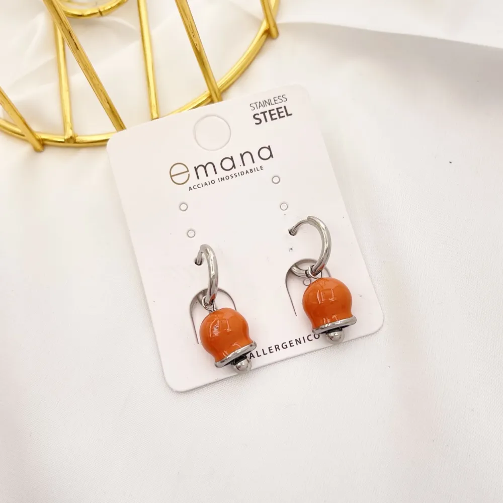 Cerchio con Campanello Smaltato-12Paia Orecchini in Acciaio - OAP-103-AA3074E