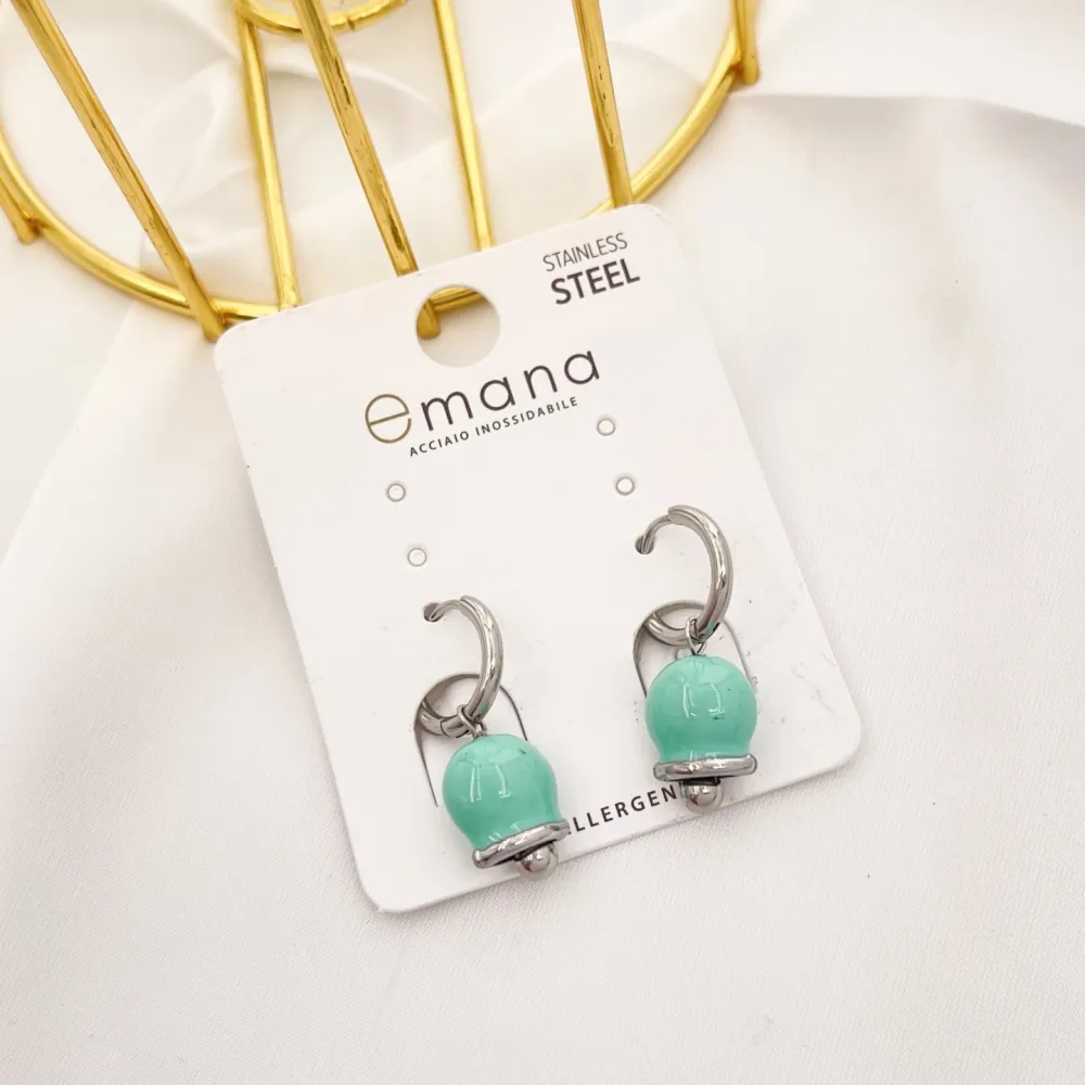 Cerchio con Campanello Smaltato-12Paia Orecchini in Acciaio - OAP-103-AA3074E