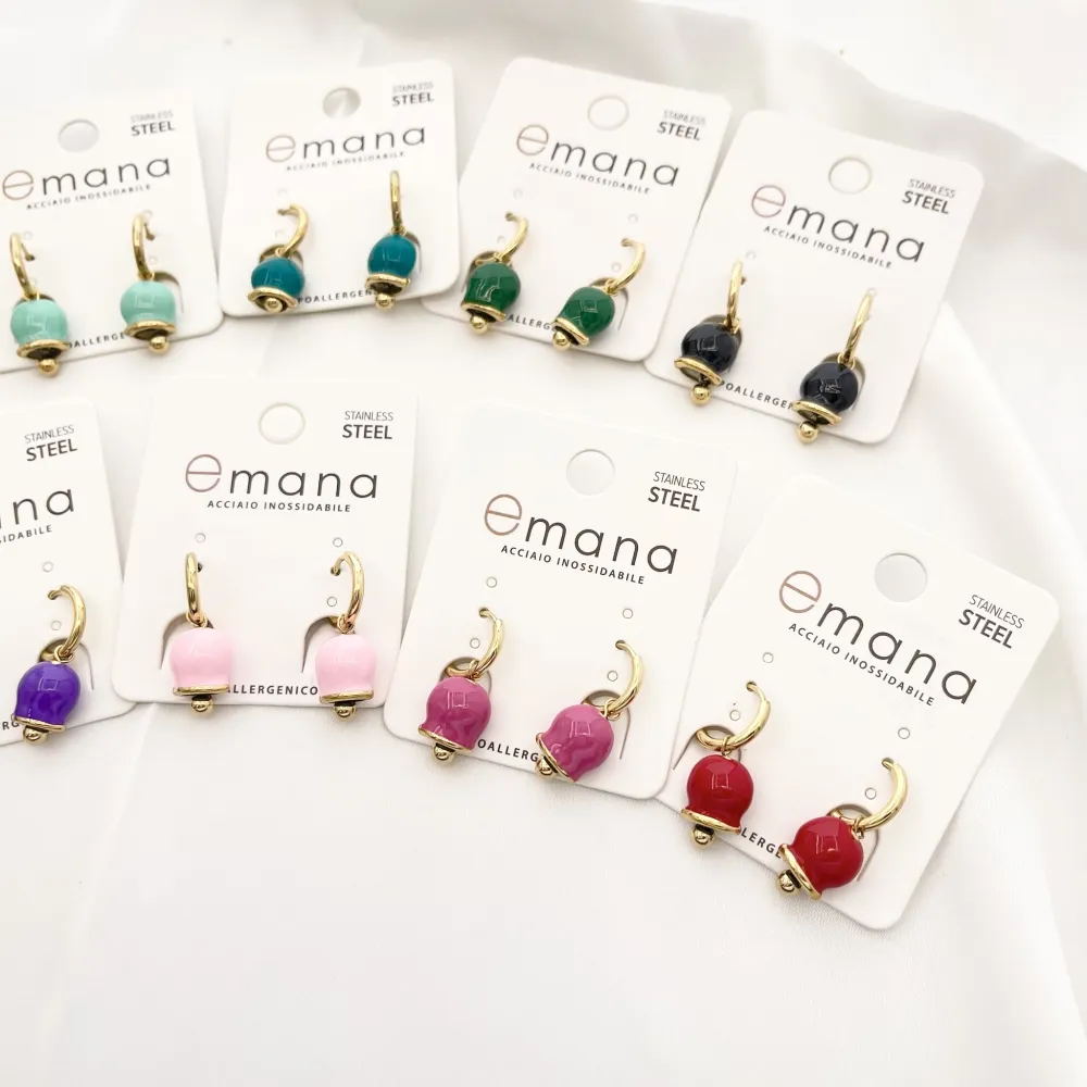 Cerchio con Campanello Smaltato-12Paia Orecchini in Acciaio - OAP-103-AA3074E