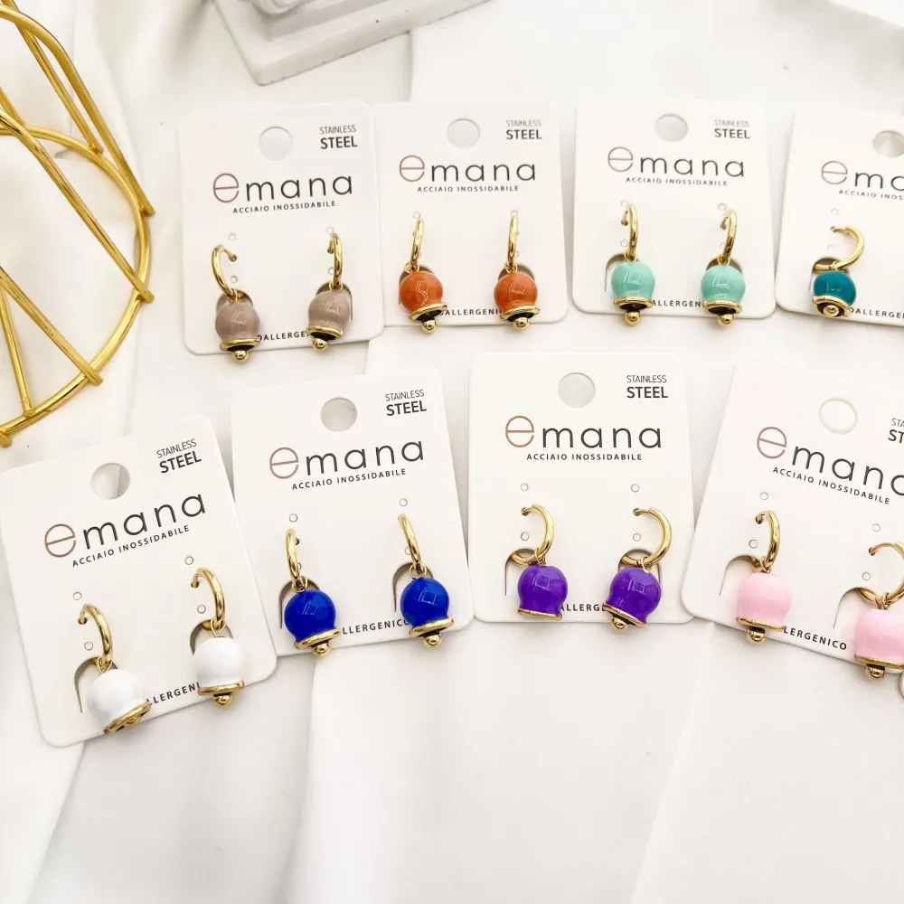 Cerchio con Campanello Smaltato-12Paia Orecchini in Acciaio - OAP-103-AA3074E