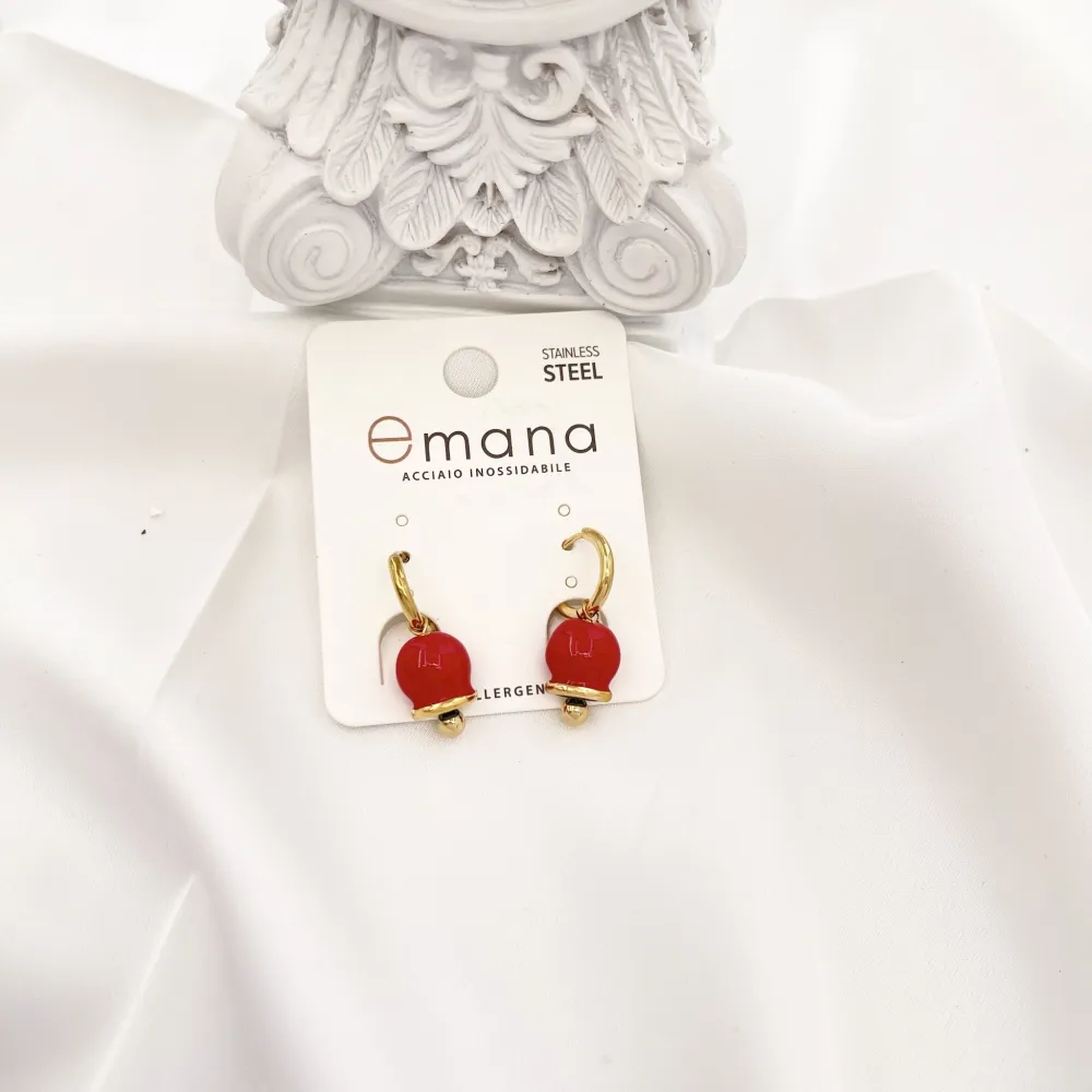 Cerchio con Campanello Smaltato-12Paia Orecchini in Acciaio - OAP-103-AA3074E