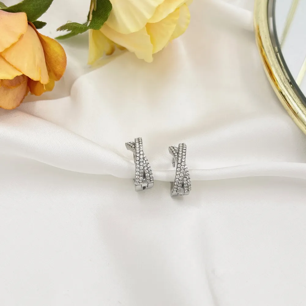 Cerchio X 12mm con Zirconia-Orecchini in Acciaio - OAP-103-AA5776E