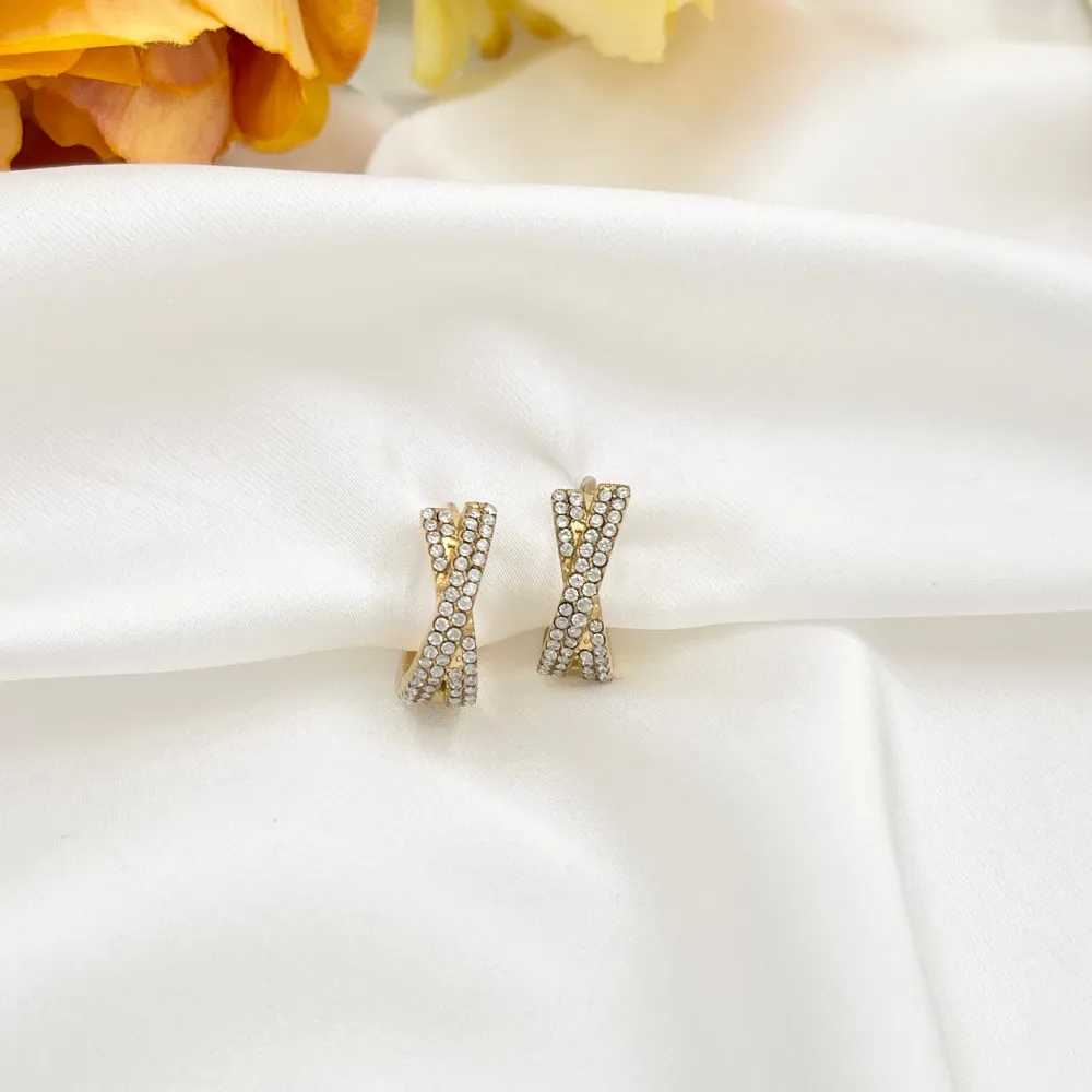 Cerchio X 12mm con Zirconia-Orecchini in Acciaio - OAP-103-AA5776E