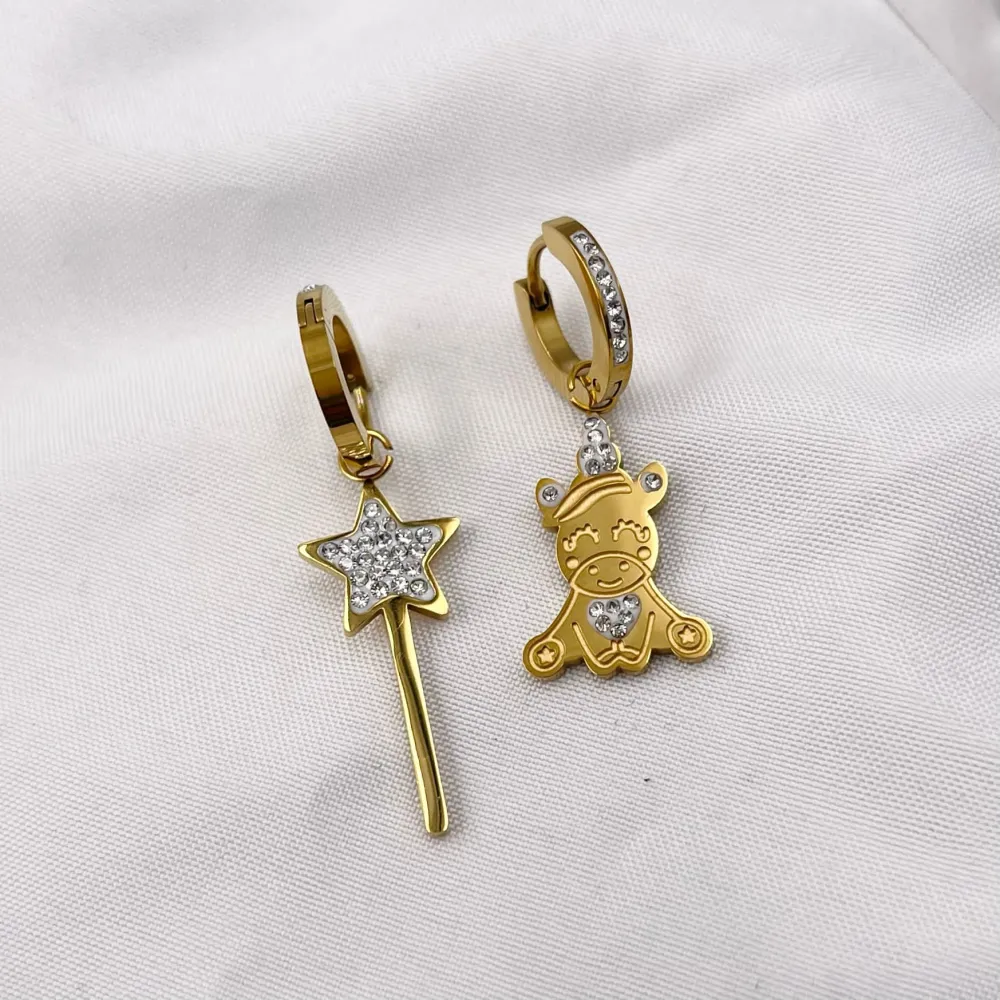 Unicorno Bacchetta Magica-Orecchini in Acciaio - OAP-413-751