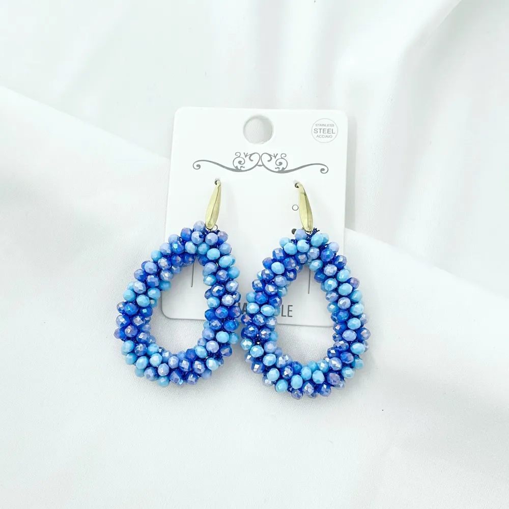 Goccia con Cristalli Colorati-Orecchini in Acciaio - OAP-428-13