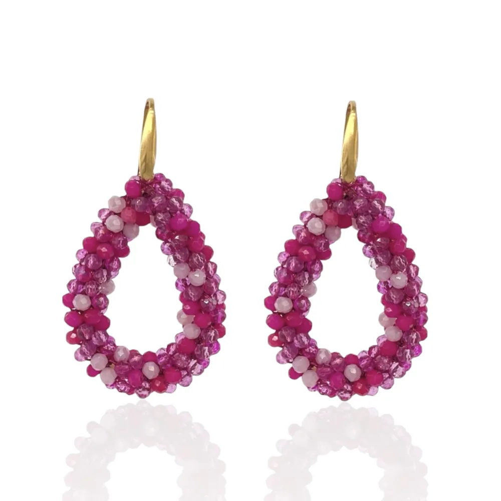 Goccia con Cristalli Colorati-Orecchini in Acciaio - OAP-428-13