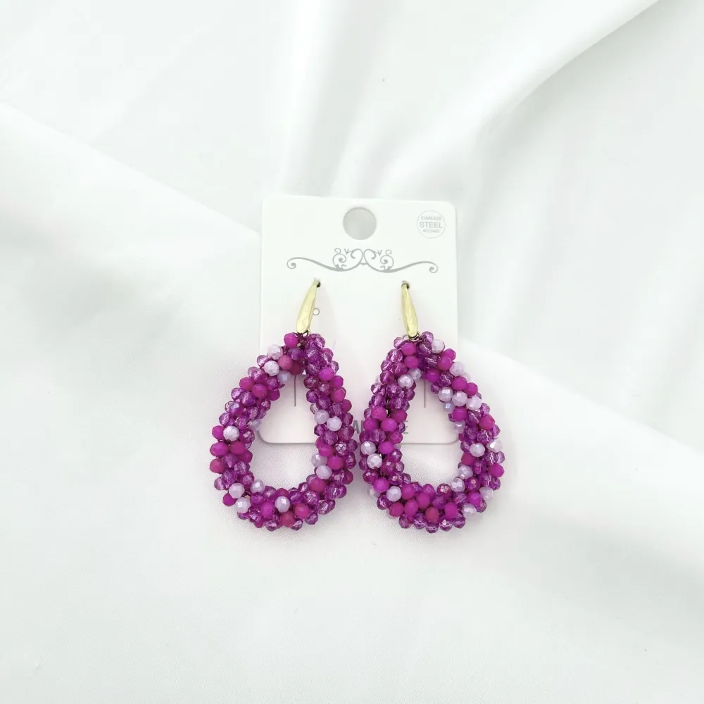 Goccia con Cristalli Colorati-Orecchini in Acciaio - OAP-428-13