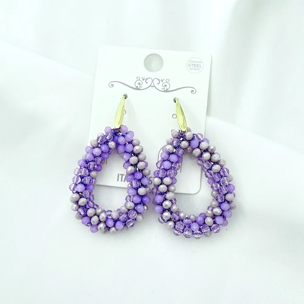 Goccia con Cristalli Colorati-Orecchini in Acciaio - OAP-428-13