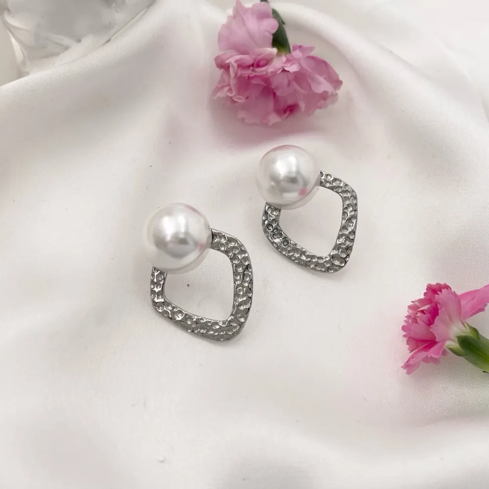 Rombo con Perla-Orecchini in Acciaio - OAP-729-05