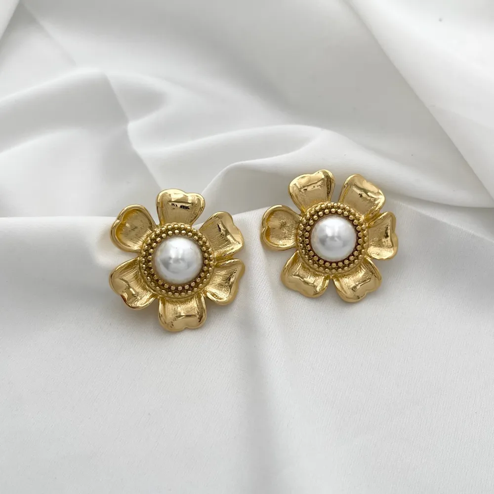 Fiore con Perla-Orecchini in Acciaio - OAP-729-10