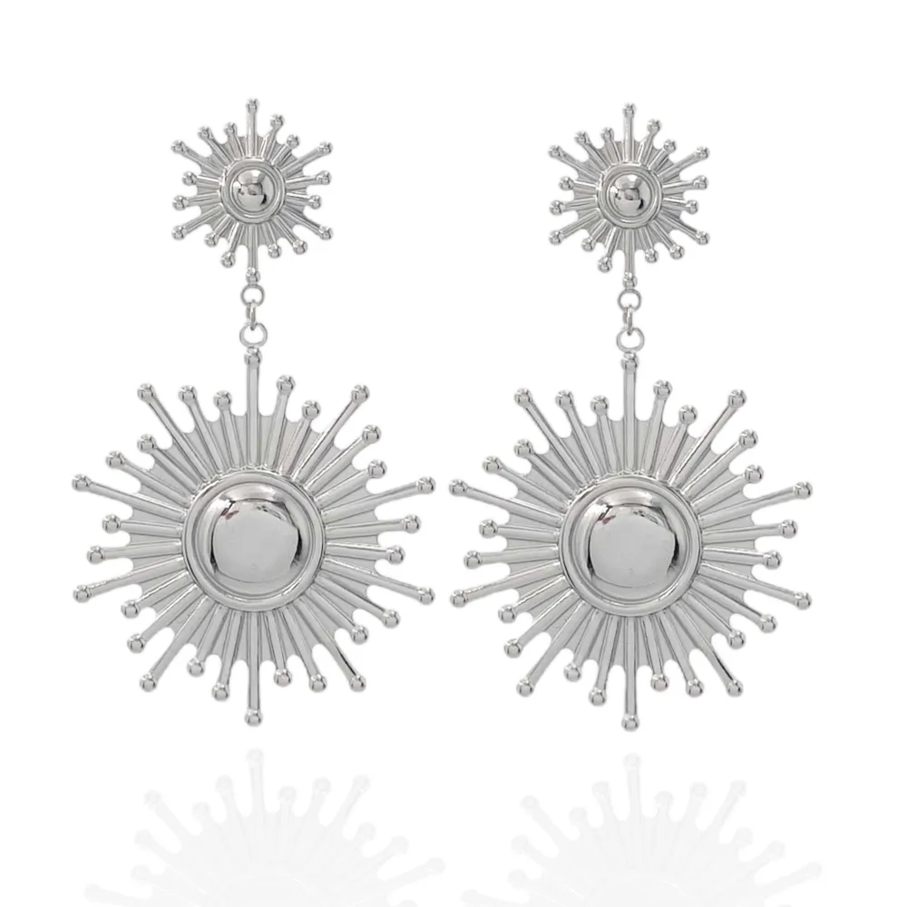 Doppio Cerchio Sole-Orecchini in Acciaio - OAP-732-49