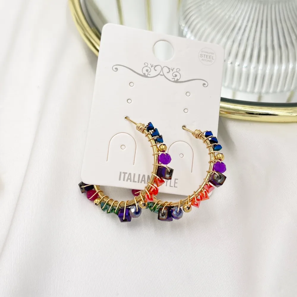 Cerchio con Cristalli-Orecchini in Acciaio - OAP-735-34