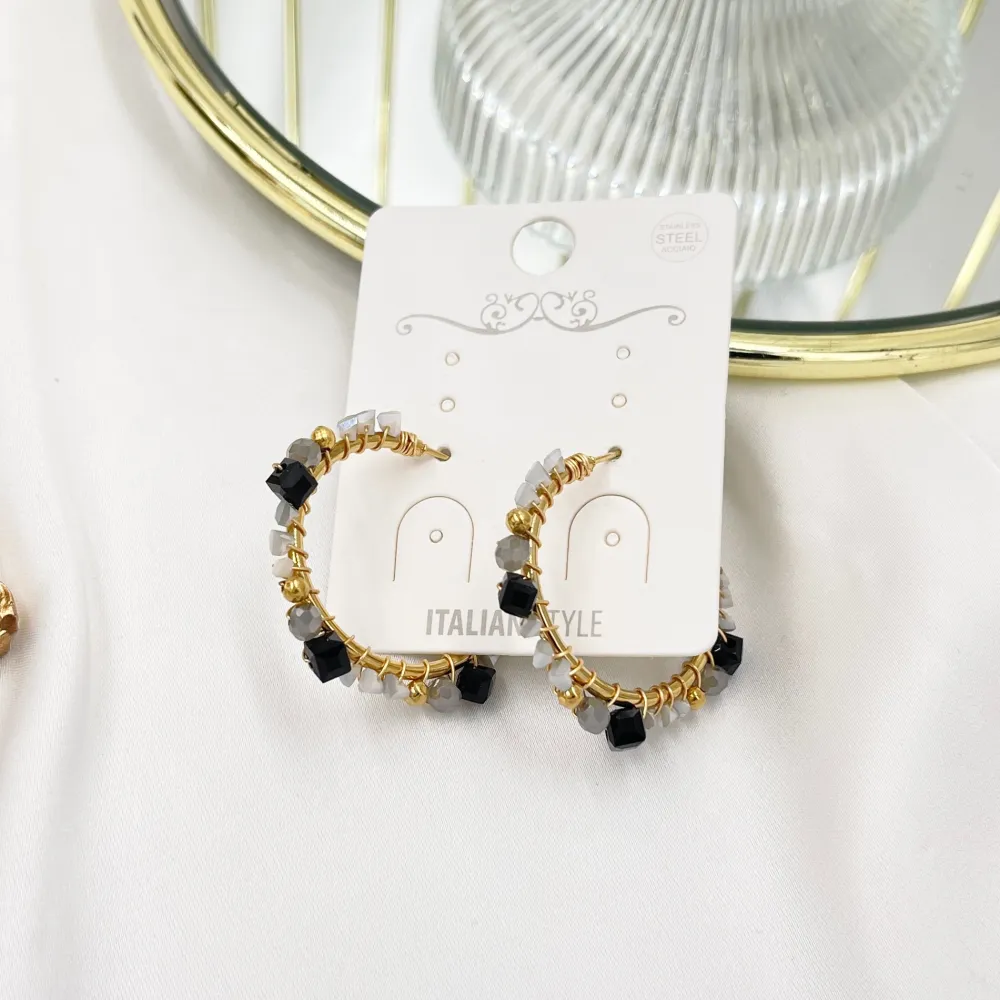 Cerchio con Cristalli-Orecchini in Acciaio - OAP-735-34