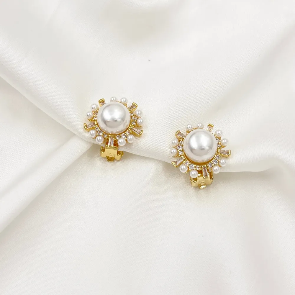 Cerchio con perla-Orecchini a Clip con Zirconia - OMK-493-34