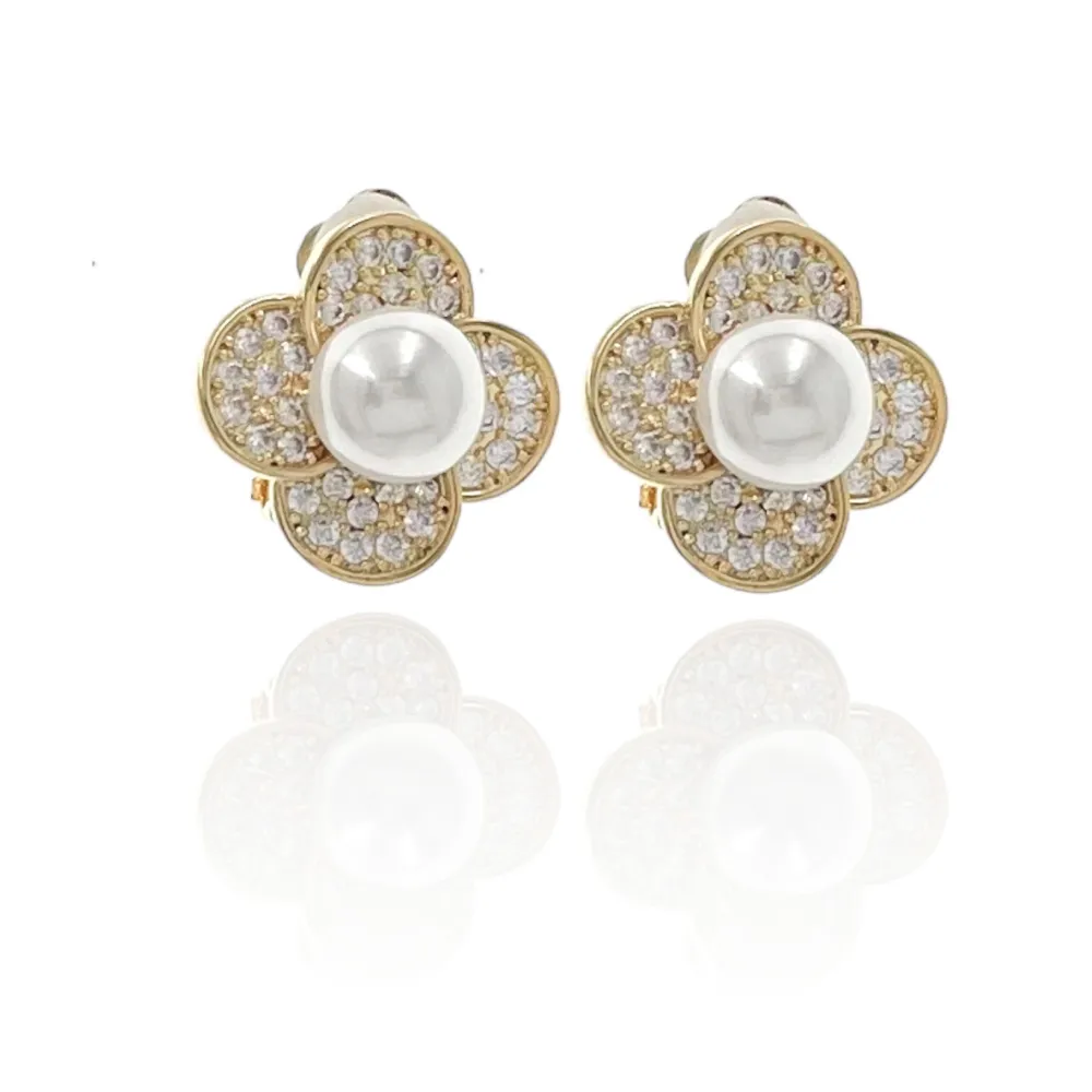 Fiore con Perla-Orecchini a Clips con Zirconia - OMK-506-223-226