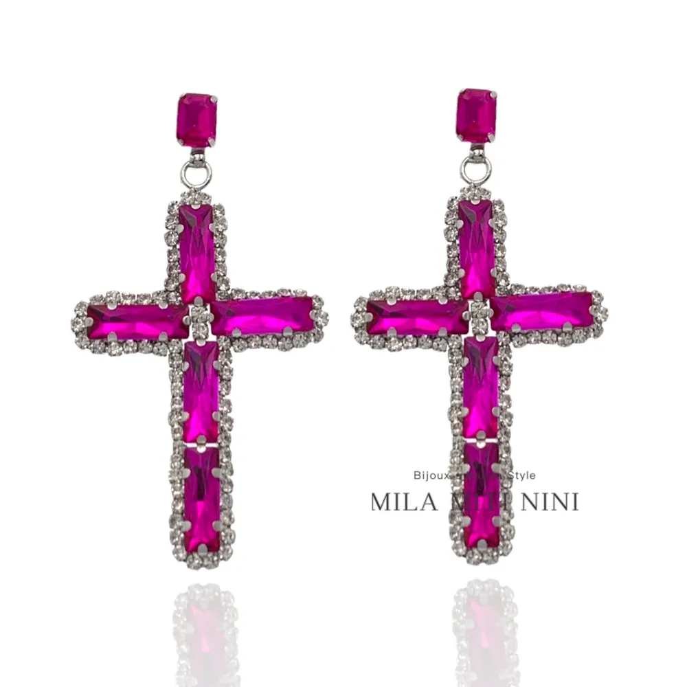 Croce -Orecchini con Pietre Colorate - OMM-159-20917