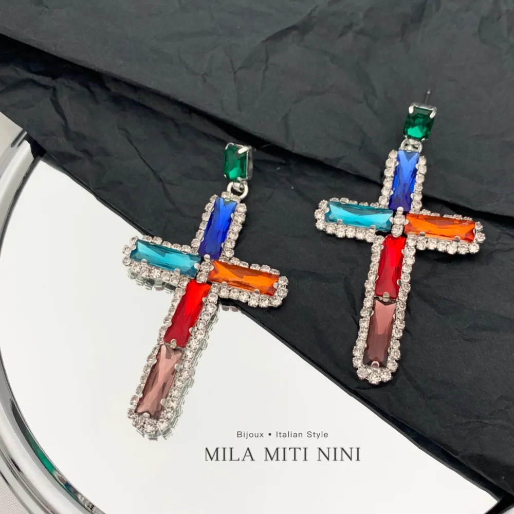 Croce -Orecchini con Pietre Colorate - OMM-159-20917