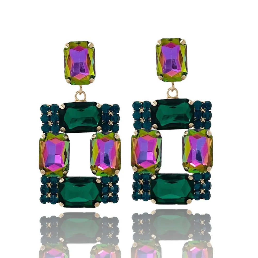 Quadrato-Orecchini Moda Vetro - OMM-381-203