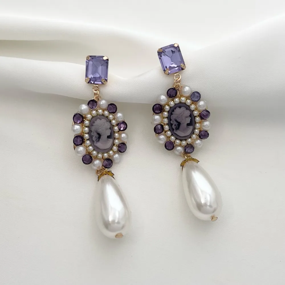 Cameo con Goccia di Perla-Orecchini Moda - OMM-520-L18