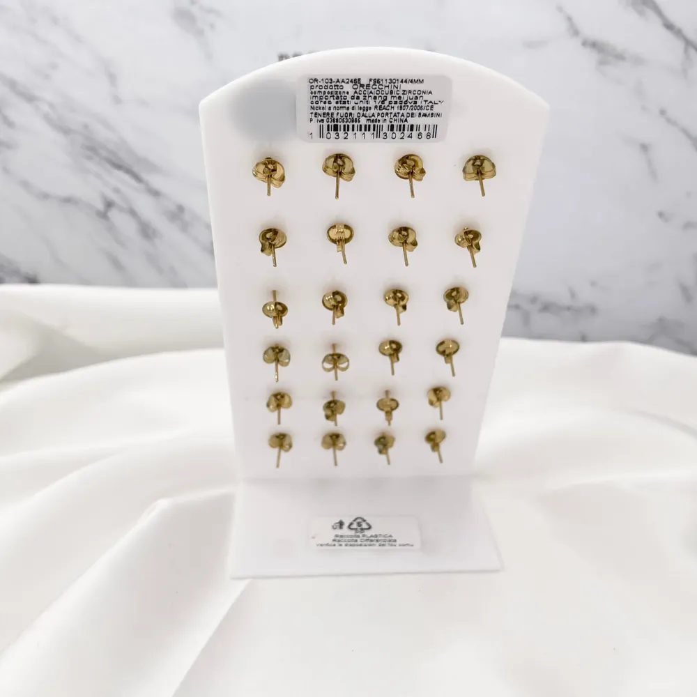 Punto Luce 4mm 4 Griffe -12 Paia Orecchini in Acciaio - OPA-103-AA246E 4mm