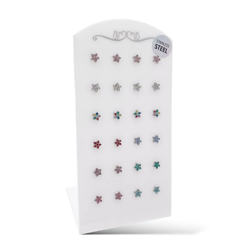 Fiore con Zirconia-12Paia Orecchini a Lobo in Acciaio - OPA-103-AA2554E