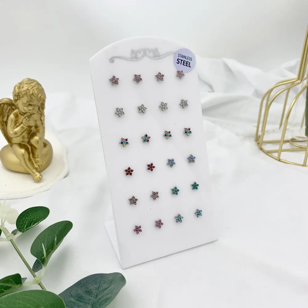 Fiore con Zirconia-12Paia Orecchini a Lobo in Acciaio - OPA-103-AA2554E