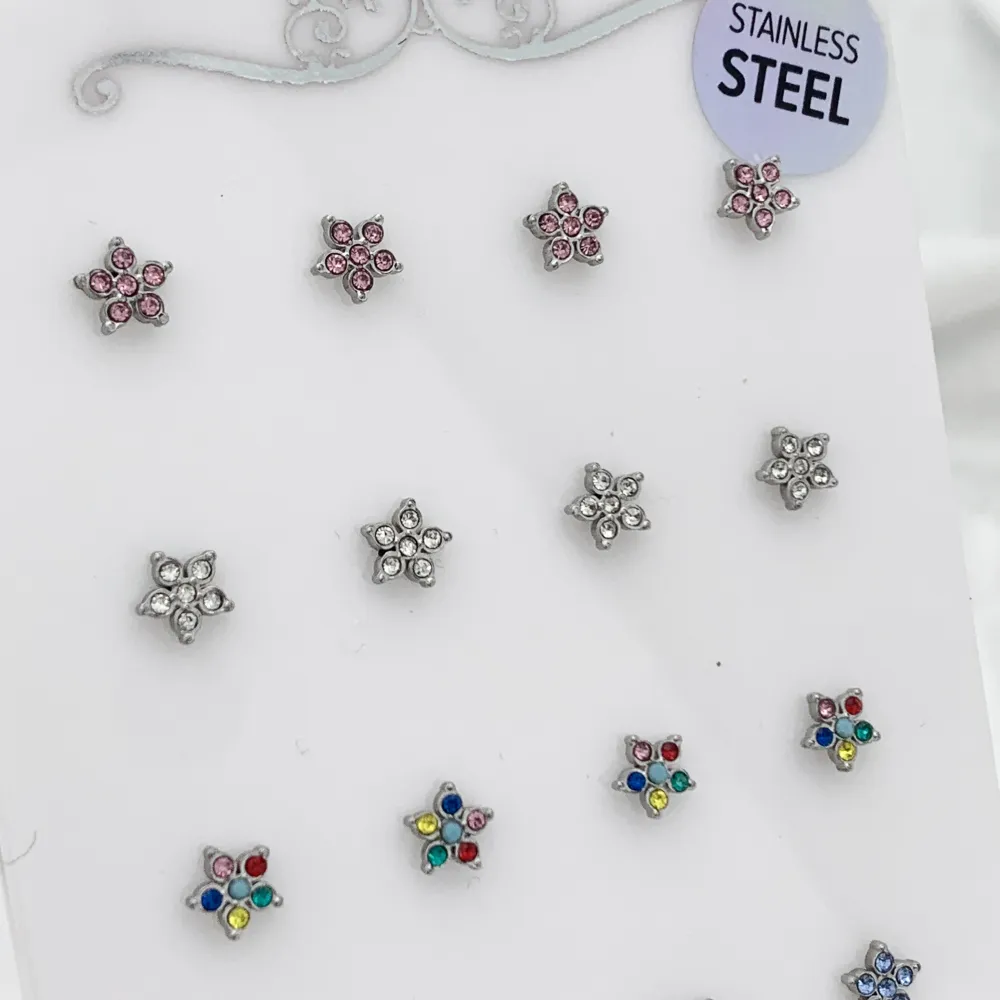 Fiore con Zirconia-12Paia Orecchini a Lobo in Acciaio - OPA-103-AA2554E