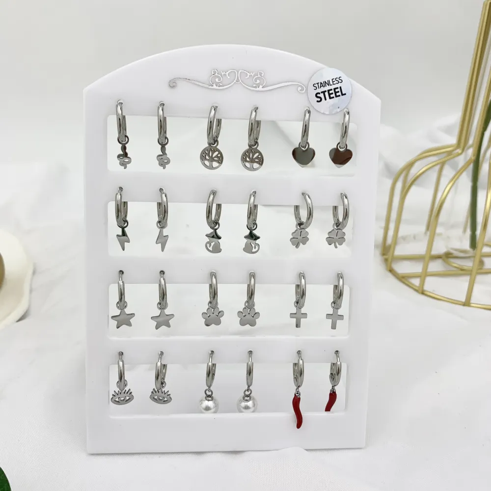 Mix Soggetti Semplici-12Paia Orecchini in Acciaio - OPA-103-AA3082-3093E