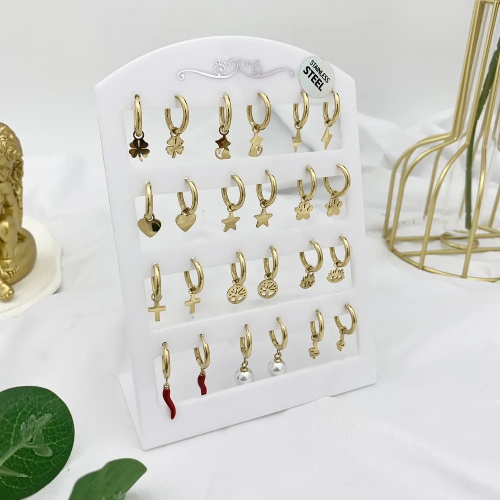 Mix Soggetti Semplici-12Paia Orecchini in Acciaio - OPA-103-AA3082-3093E