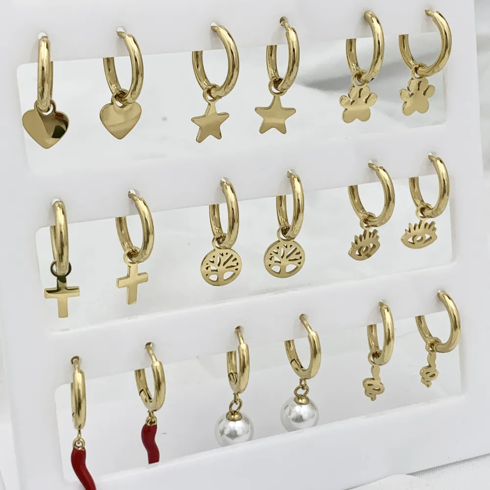 Mix Soggetti Semplici-12Paia Orecchini in Acciaio - OPA-103-AA3082-3093E