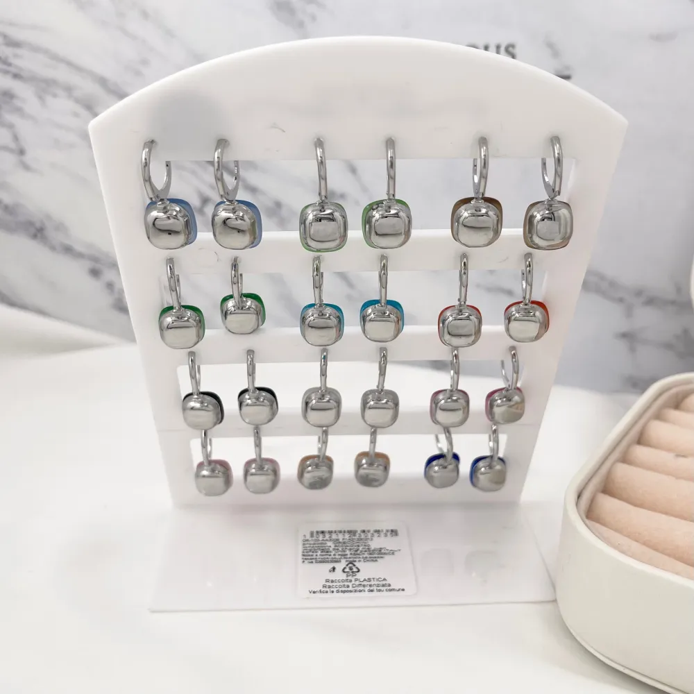 Pietra Luna Quadrata-12 Paia Orecchini in Acciaio con Monachell - OPA103-AA323E