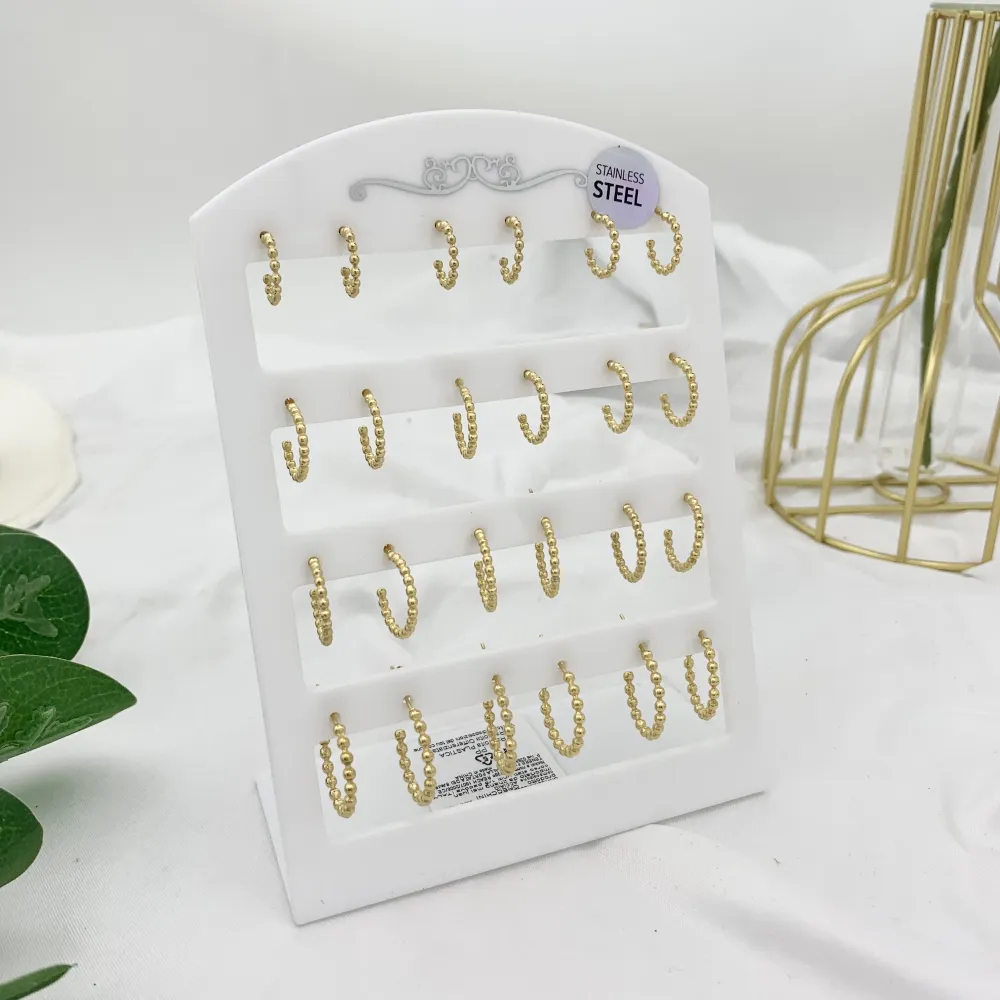 Cerchio Scalare Pallina 8-10-12-14mm-12Paia Orecchini in Acciaio - OPA-103-AA696E 8-10-12-14mm