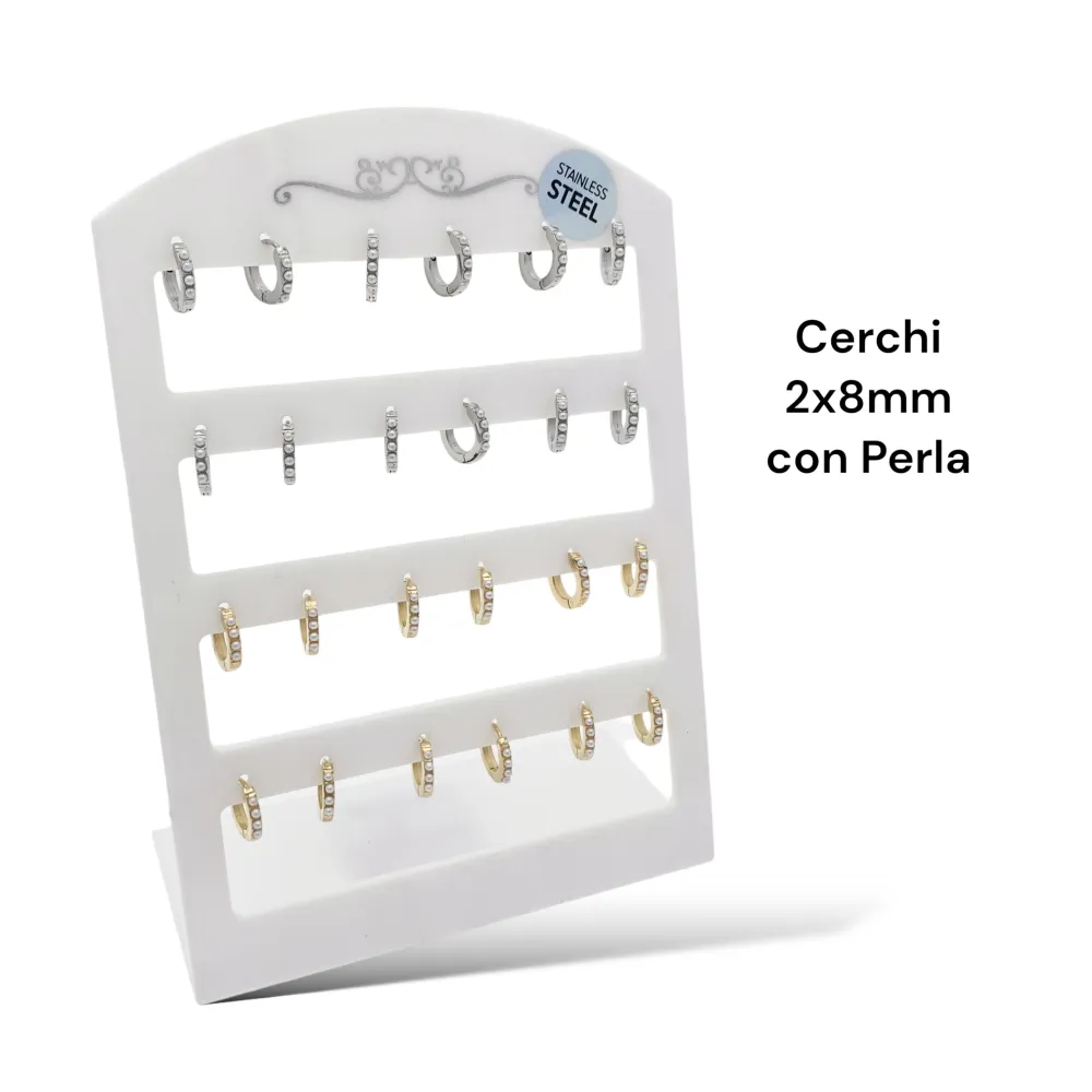 Cerchio con Perla-12Paia Orecchini in Acciaio - OPA-103-AA970E 8mm