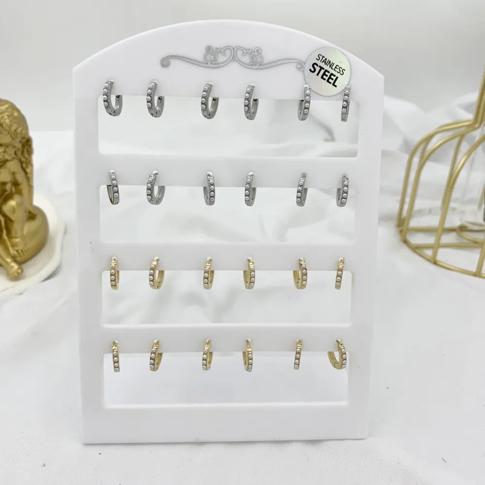 Cerchio con Perla-12Paia Orecchini in Acciaio - OPA-103-AA970E 8mm