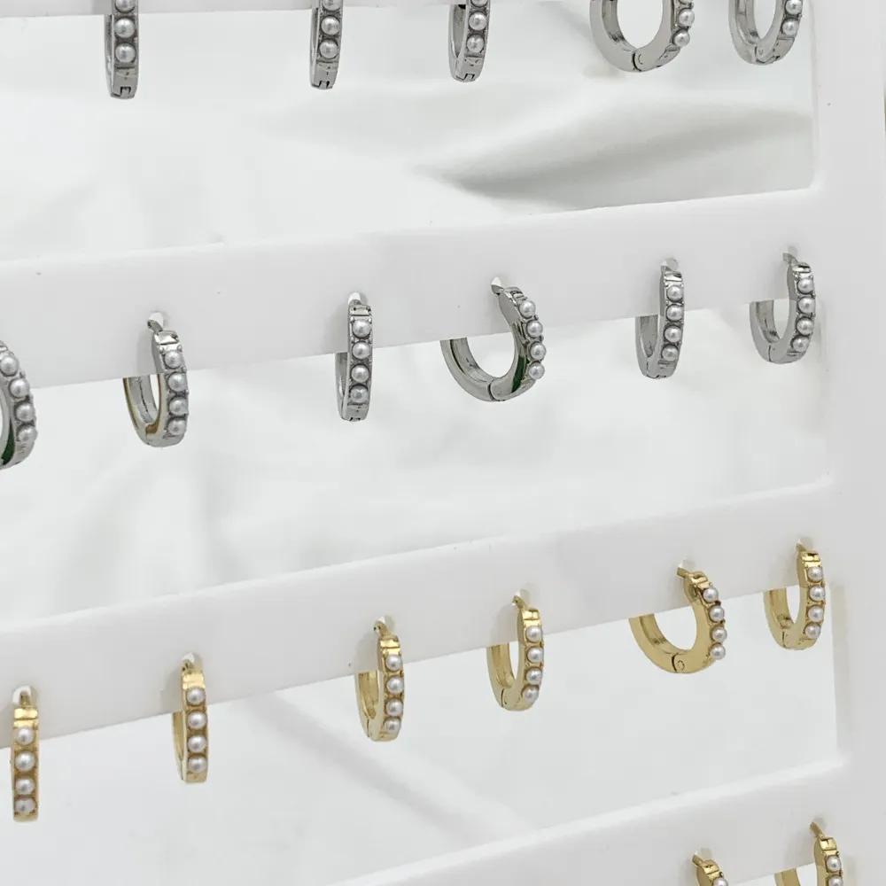 Cerchio con Perla-12Paia Orecchini in Acciaio - OPA-103-AA970E 8mm