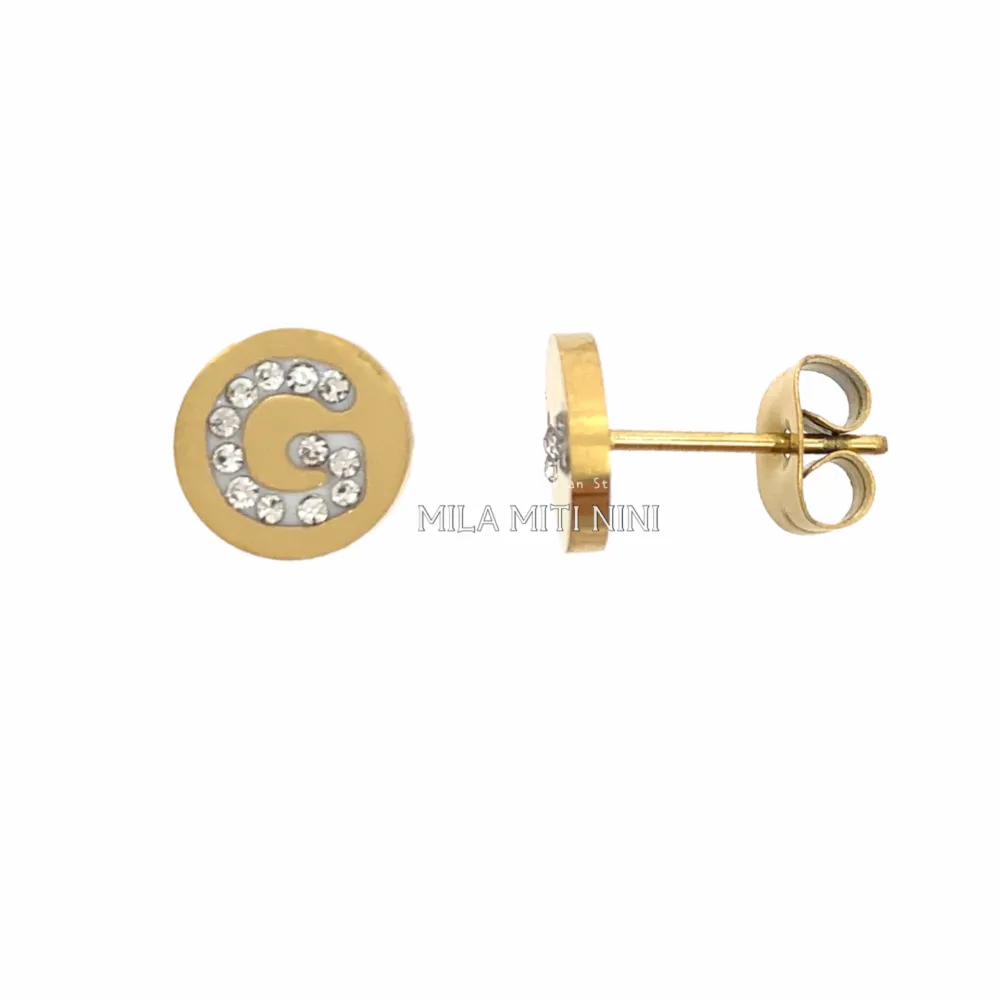 OPA413-692-Iniziale Strass Tondo-12 Paia Orecchini in Acciaio - OPA413-692-Iniziale Strass Tondo-12 Paia Orecchini in Acciaio