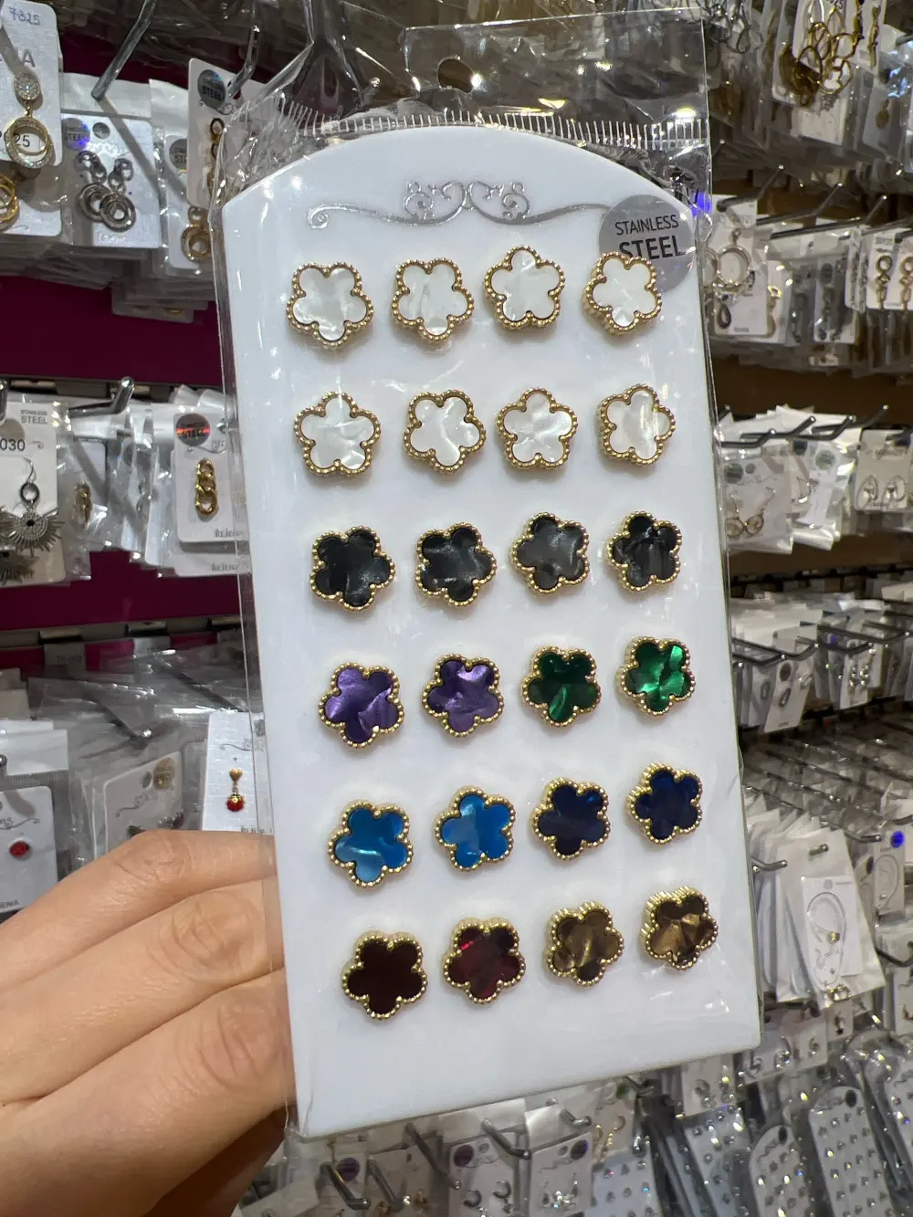 Fiore-12 Paia Orecchini in Acciaio - OPA-413-949S