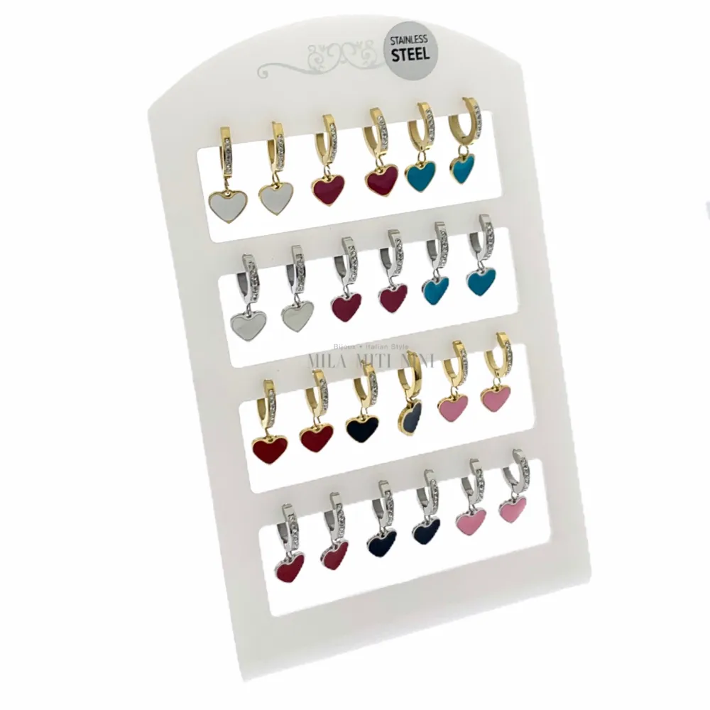 OPA7416-Cuore Smaltato- 12 Paia Orecchini a Cerchio con Pedenti - OPA450-335