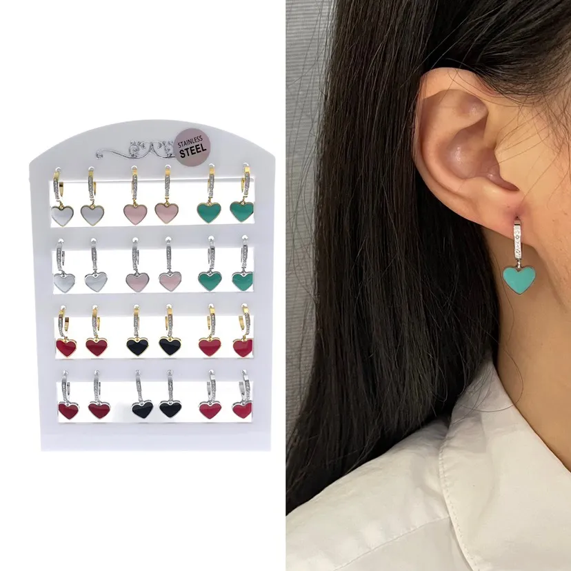 OPA7416-Cuore Smaltato- 12 Paia Orecchini a Cerchio con Pedenti - OPA450-335